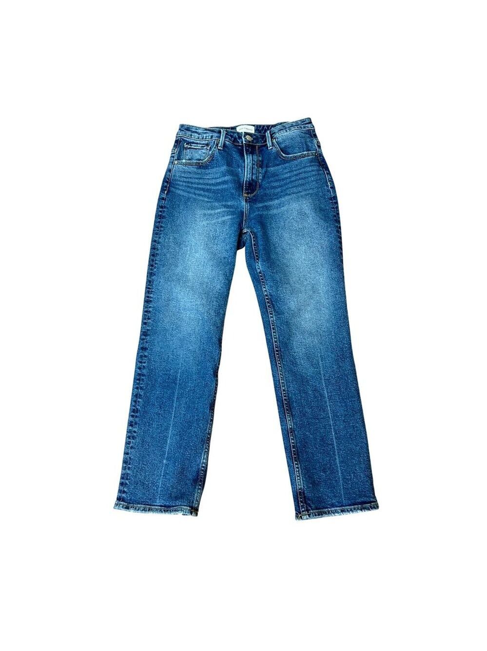 Driftwood Stella High-Rise Straight-Leg Jeans W 27 Frayed Hem Blue Denim